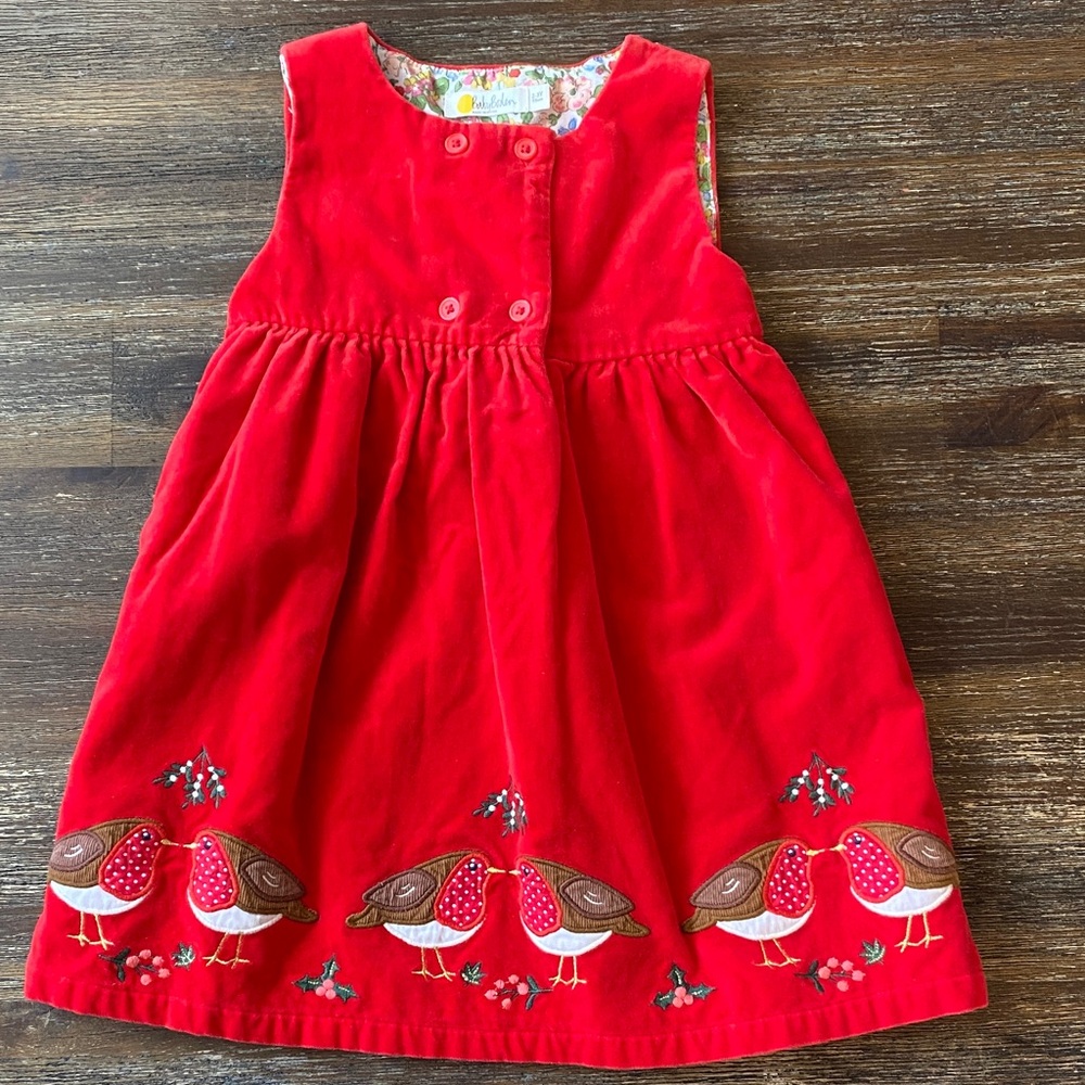 Boden Red Dress with Bird Embroidery